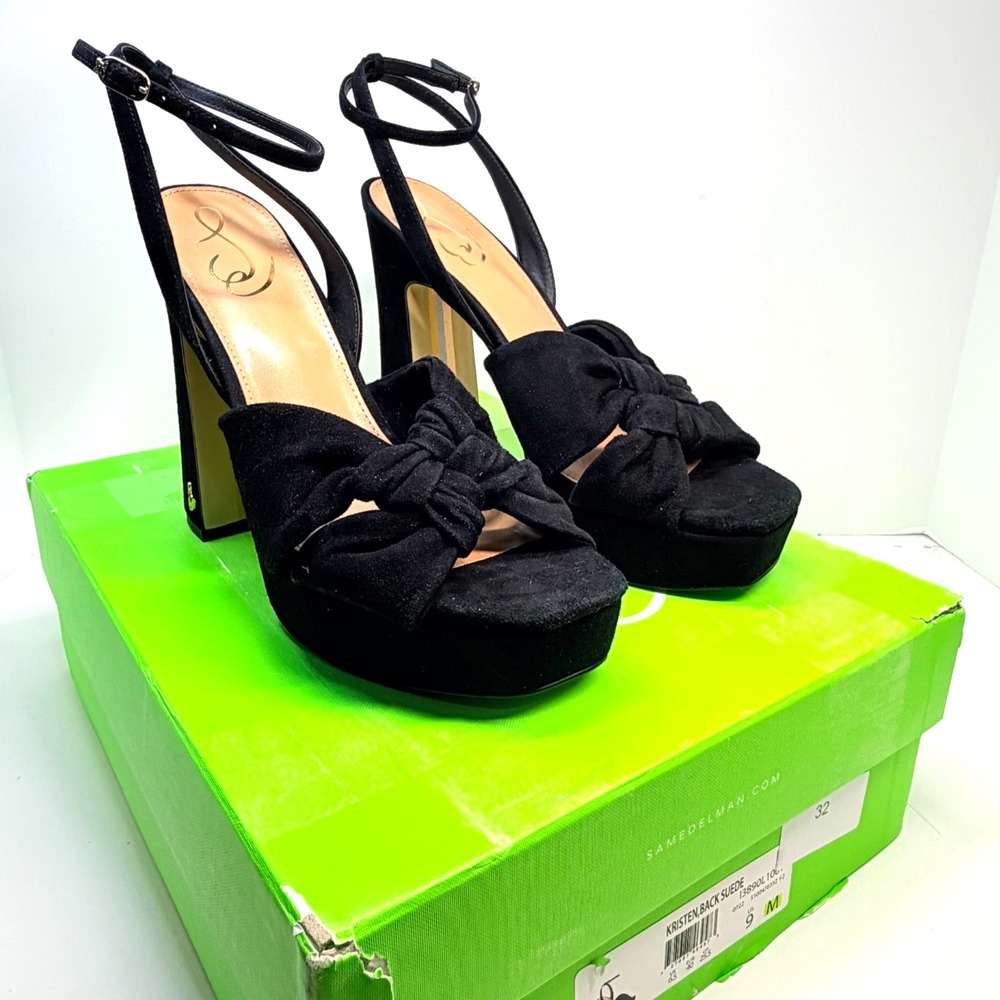 Sam Edelman Kristen Platform Heels Womens 9 Black Suede Knotted Ankle Strap